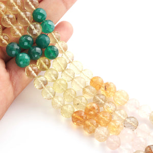 1 Strands  Mix Stone Faceted Ball Beads - Gemstone Ball Beads  7mm-10mm  8 Inches BR982