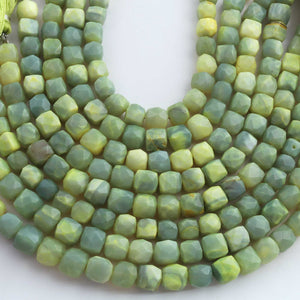 1 Strand Green Opal Faceted Cube Briolettes - Box Shape Gemstone Beads 6mm-7mm- 8 Inches BR03433 - Tucson Beads