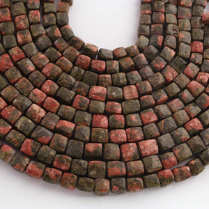 1 Strand Unakite Faceted Cube Shape Briolettes - Box Shape Gemstone Briolettes 5mm-7mm 8 Inches BR03430 - Tucson Beads