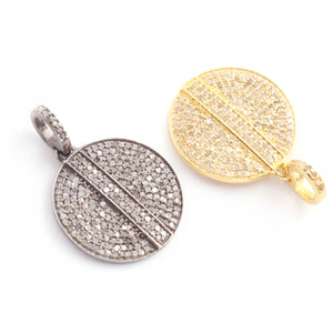 1 PC Antique Finish Pave Diamond Round Pendant - 925 Sterling Silver & Vermeil Diamond Pendant 22mmx19mm PD1875