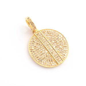 1 PC Antique Finish Pave Diamond Round Pendant - 925 Sterling Silver & Vermeil Diamond Pendant 22mmx19mm PD1875