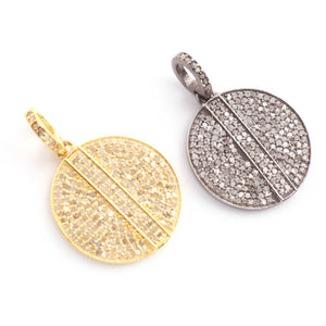 1 PC Antique Finish Pave Diamond Round Pendant - 925 Sterling Silver & Vermeil Diamond Pendant 22mmx19mm PD1875