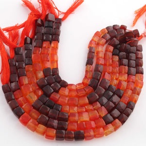 1 Strand Shaded Carnelian Faceted  Cube Briolettes - Box Shape Gemstone Beads - 5mm-8mm 8 Inches BR03432 - Tucson Beads