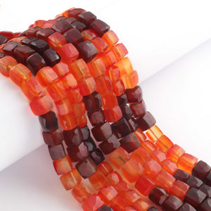 1 Strand Shaded Carnelian Faceted  Cube Briolettes - Box Shape Gemstone Beads - 5mm-8mm 8 Inches BR03432 - Tucson Beads