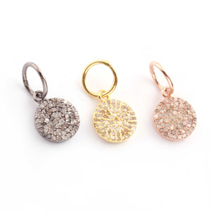 1 PC Pave Diamond Round Disc 925 Sterling Silver, Rose & Yellow Gold vermeil Pendant - Diamond Disc Single Bail pendant 12mmx9mm PDC1234