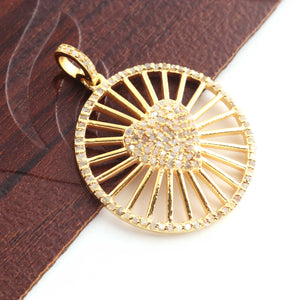 1 Pc Pave Diamond Designer Round With Heart Pendant - 925 Sterling Silver, Vermeil , Yellow & Rose Gold Vermeil  Diamond Pendant 33mmx30mm PD1829