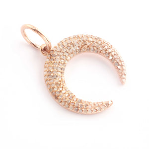 1 Pc Pave Diamond Moon Charm Pendant, 925 Sterling Silver, Rose & Yellow Gold Vermeil 18mmx6mm, You Choose PDC00055