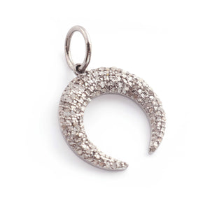 1 Pc Pave Diamond Moon Charm Pendant, 925 Sterling Silver, Rose & Yellow Gold Vermeil 18mmx6mm, You Choose PDC00055