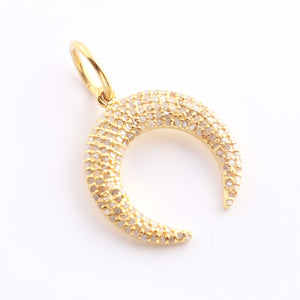 1 Pc Pave Diamond Moon Charm Pendant, 925 Sterling Silver, Rose & Yellow Gold Vermeil 18mmx6mm, You Choose PDC00055