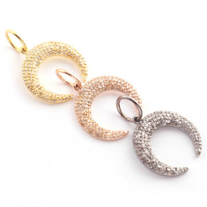 1 Pc Pave Diamond Moon Charm Pendant, 925 Sterling Silver, Rose & Yellow Gold Vermeil 18mmx6mm, You Choose PDC00055