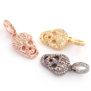 1 Pc Pave Diamond Skull Pendant, 925 Sterling Silver, Rose & Yellow Gold Vermeil, 16mmx10mm Pave Diamond Pendant, You Choose PDC00236