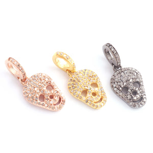 1 Pc Pave Diamond Skull Pendant, 925 Sterling Silver, Rose & Yellow Gold Vermeil, 16mmx10mm Pave Diamond Pendant, You Choose PDC00236