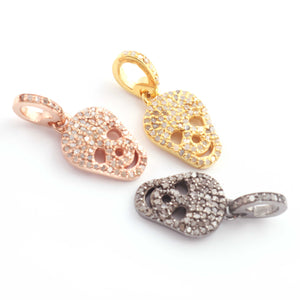 1 Pc Pave Diamond Skull Pendant, 925 Sterling Silver, Rose & Yellow Gold Vermeil, 16mmx10mm Pave Diamond Pendant, You Choose PDC00236