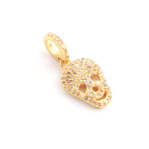 1 Pc Pave Diamond Skull Pendant, 925 Sterling Silver, Rose & Yellow Gold Vermeil, 16mmx10mm Pave Diamond Pendant, You Choose PDC00236