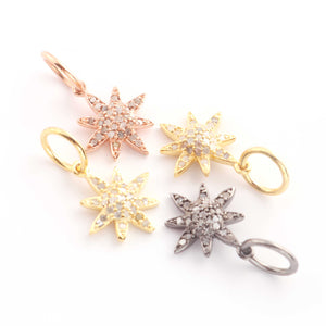 1 Pc Pave Diamond Sun Charm Pendant, 925 Sterling Silver ,Yellow & Rose Gold Vermeil Pendant- 15mmx11mm PDC00051