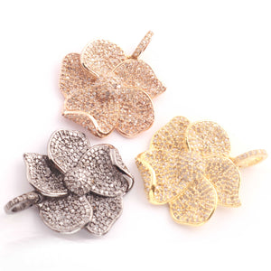 1 Pc Pave Diamond Flower Pendant, 925 Sterling Silver, Rose & Yellow Gold Vermeil 22mmx24mm, You Choose PDC00078