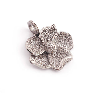 1 Pc Pave Diamond Flower Pendant, 925 Sterling Silver, Rose & Yellow Gold Vermeil 22mmx24mm, You Choose PDC00078