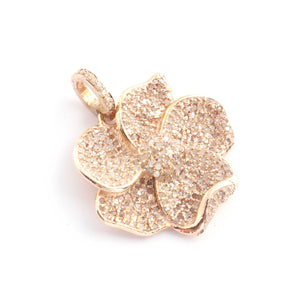 1 Pc Pave Diamond Flower Pendant, 925 Sterling Silver, Rose & Yellow Gold Vermeil 22mmx24mm, You Choose PDC00078