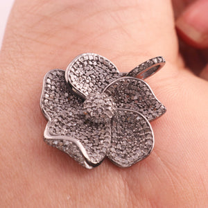 1 Pc Pave Diamond Flower Pendant, 925 Sterling Silver, Rose & Yellow Gold Vermeil 22mmx24mm, You Choose PDC00078