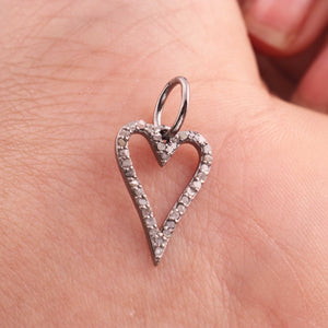 1 Pc Antique Finish Pave Diamond Heart Pendant - 925 Sterling Silver- Yellow Gold Vermeil - 22mmx12mm PD1939