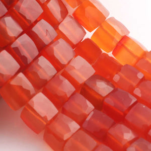 1 Strand Carnelian Faceted Cube Briolettes - Box Shape Gemstone Beads - 6mm-8mm 8 Inches BR03431 - Tucson Beads