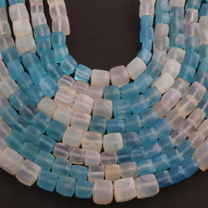 1  Strand  Blue & White Chalcedony Faceted Briolettes -Cube Shape  Briolettes- 5mm-9mm- 8 Inches BR03426 - Tucson Beads