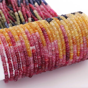 1 Long Strand Natural Multi Sapphire Faceted Rondelles  -Multi Rainbow Beads - Multi Color Precious Beads - 3mm-4mm -17 Inches BR03651