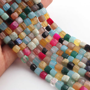 1 Strand Multi Stone Faceted Briolettes - Cube Shape Mix Stone Briolettes - 5mm-7mm - 8 Inches BR03422 - Tucson Beads