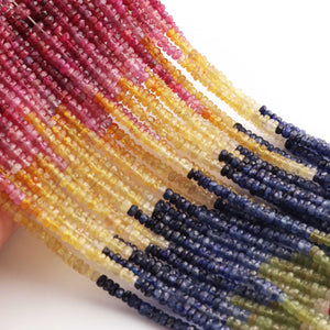 1 Long Strand Natural Multi Sapphire Faceted Rondelles  -Multi Rainbow Beads - Multi Color Precious Beads - 3mm-4mm -17 Inches BR03651