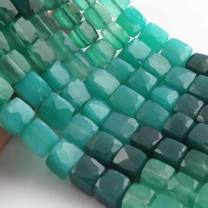 1  Strand Shaded Green Onyx Faceted  Briolettes - Cube Shape Gemstone Briolettes -6mmx7mm - 7mmx7mm- 8 Inches BR03439 - Tucson Beads