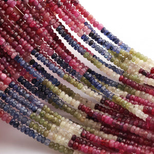 1 Long Strand Natural Multi Sapphire Faceted Rondelles  -Multi Rainbow Beads - Multi Color Precious Beads - 4mm-5mm -16 Inches BR03656