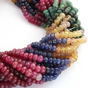 1 Long Strand Natural Multi Sapphire Smooth Rondelles  -Multi Rainbow Beads , Multi  Color  Precious Beads -6 mm -16 Inches BR03652