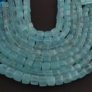 1 Strand Aqua Chalcedony Faceted Briolettes -Cube Shape Gemstone Briolettes - 6mmx7mm- 8mmx8mm - 8 Inches BR03441 - Tucson Beads