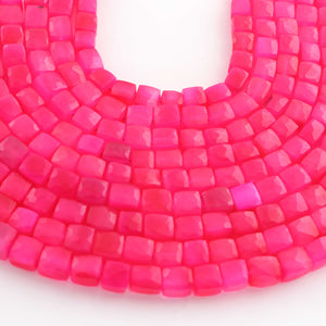 1 Strand Hot Pink Chalcedony Faceted Cube Briolettes -Hot  Pink Chalcedony Box Beads 6mmx6mm -7mmx7mm- 8 Inches- BR03444 - Tucson Beads