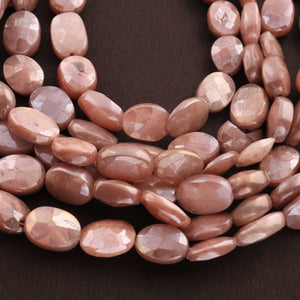 1 Strand Peach Moonstone Silver Coated Faceted Briolettes -Oval Shape  Briolettes 10mmx8mm-13mmx9mm 8.5  Inches BR738