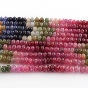 1 Long Strand Natural Multi Sapphire Faceted Rondelles  -Multi Rainbow Beads - Multi Color Precious Beads - 7mm-8mm -17 Inches BR03672