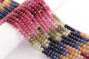 1 Long Strand Natural Multi Sapphire Faceted Rondelles  -Multi Rainbow Beads - Multi Color Precious Beads - 7mm-8mm -17 Inches BR03672