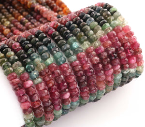 1  Long Strand Multi Tourmaline Faceted Rondelles - Semi Precious Gemstone Multi Tourmaline Roundelles Beads - 5mm-14 Inches BR03661