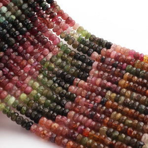 1  Long Strand Multi Tourmaline Faceted Rondelles - Semi Precious Gemstone Multi Tourmaline Roundelles Beads - 5mm-14 Inches BR03661