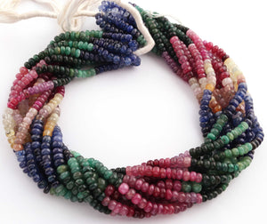 1 Strand Beautiful Multi Sapphire Smooth Roundelles - Precious Gemstone Roundelles Beads-5mm-7mm -16 Inches -BR03669