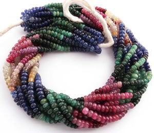 1 Strand Beautiful Multi Sapphire Smooth Roundelles - Precious Gemstone Roundelles Beads-5mm-7mm -16 Inches -BR03669