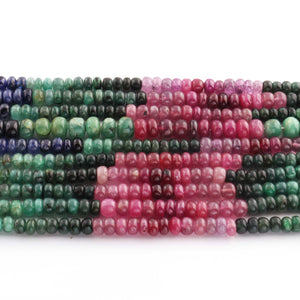 1 Strand Beautiful Multi Sapphire Smooth Roundelles - Precious Gemstone Roundelles Beads-5mm-7mm -16 Inches -BR03669