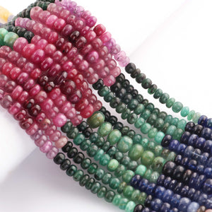 1 Strand Beautiful Multi Sapphire Smooth Roundelles - Precious Gemstone Roundelles Beads-5mm-7mm -16 Inches -BR03669