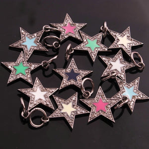 1 Pc Pave Diamond Multi Color Bakelite Star Pendant, Designer Charm 925 Sterling Silver Charm Pendant Pave Diamond Jewelry 20mmx10mm  PDC00200 - Tucson Beads