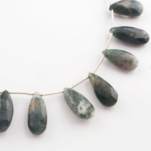 1 Strand Moss Agate Faceted Briolettes - Pear Shape Briolettes - 26mmx9mm-33mmx11mm 10.5 Inches BR03530 - Tucson Beads