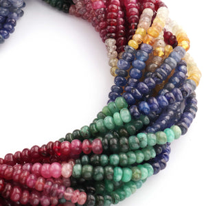 1 Strand Beautiful Multi Sapphire Smooth Roundelles - Precious Gemstone Roundelles Beads-4mm-5mm -16 Inches -BR03023