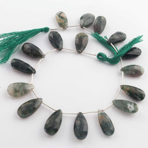 1 Strand Moss Agate Faceted Briolettes - Pear Shape Briolettes - 26mmx9mm-33mmx11mm 10.5 Inches BR03530 - Tucson Beads