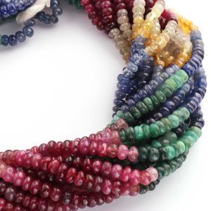 1 Strand Beautiful Multi Sapphire Smooth Roundelles - Precious Gemstone Roundelles Beads-4mm-5mm -16 Inches -BR03023