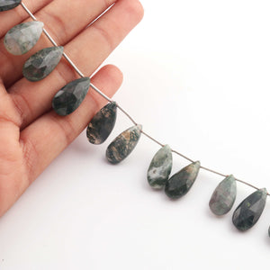 1 Strand Moss Agate Faceted Briolettes - Pear Shape Briolettes - 26mmx9mm-33mmx11mm 10.5 Inches BR03530 - Tucson Beads