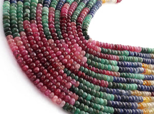 1 Strand Beautiful Multi Sapphire Smooth Roundelles - Precious Gemstone Roundelles Beads-4mm-5mm -16 Inches -BR03023